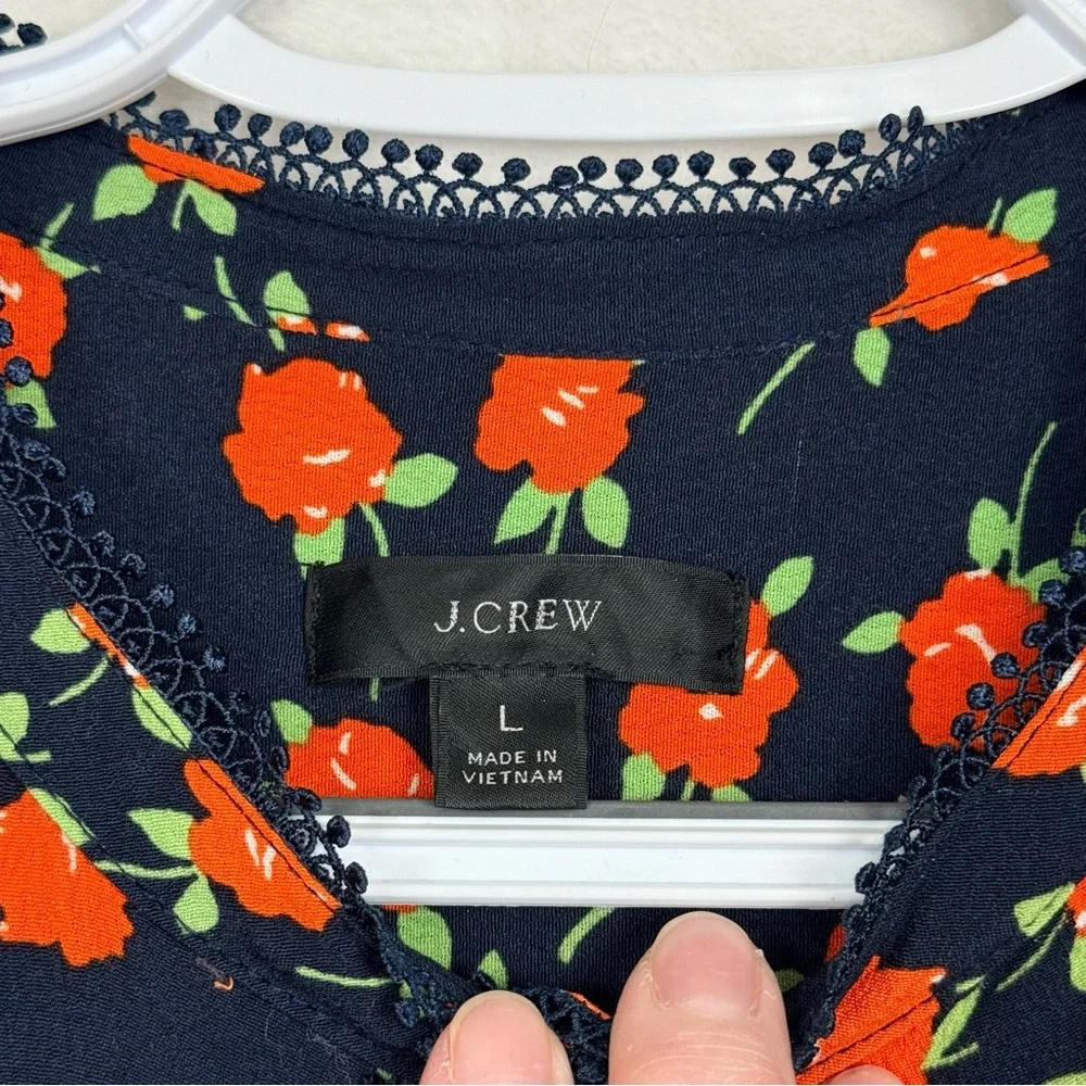 J.Crew Re-Imagined Navy Floral Viscose Blouse Long Sleeve Boho Top Size L